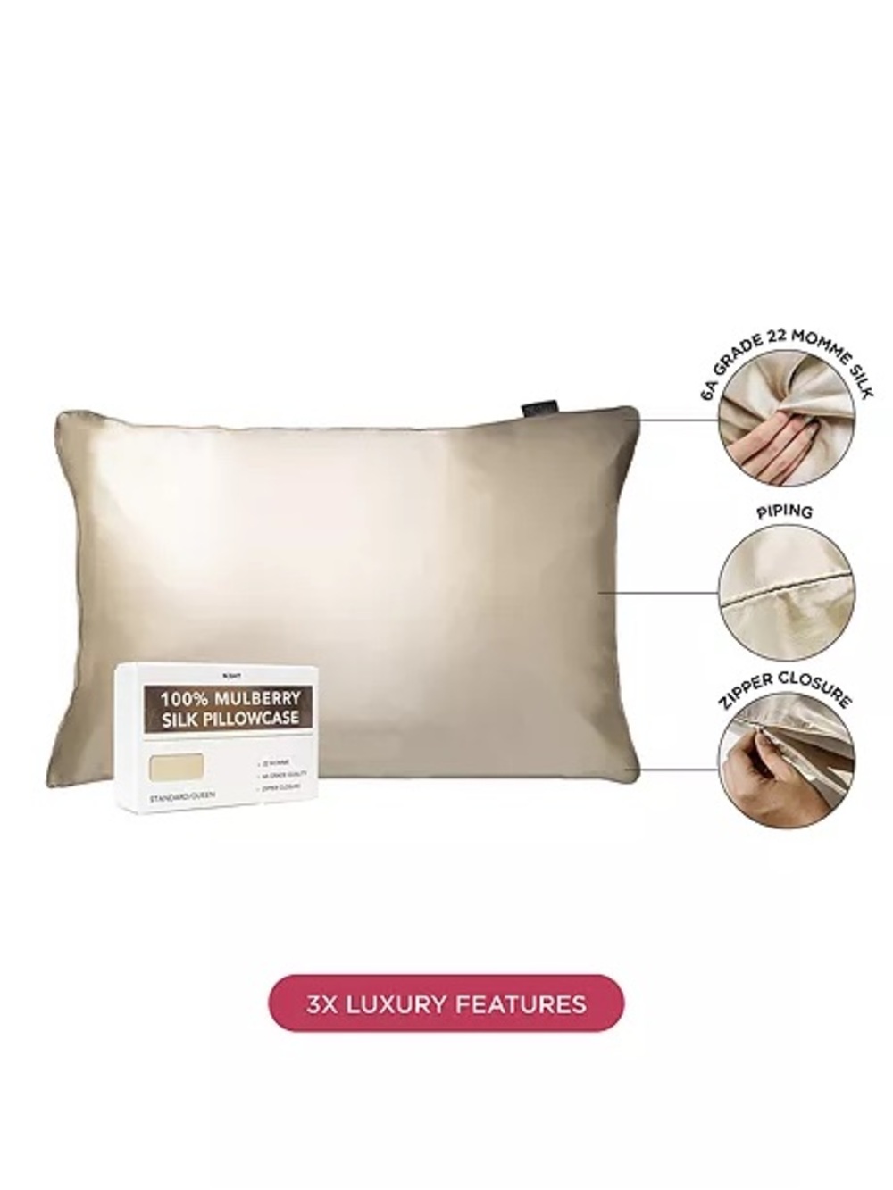 NIB 100% mulberry silk pillowcase with zip, Discover Night, champagne, real silk - Picture 4 of 14